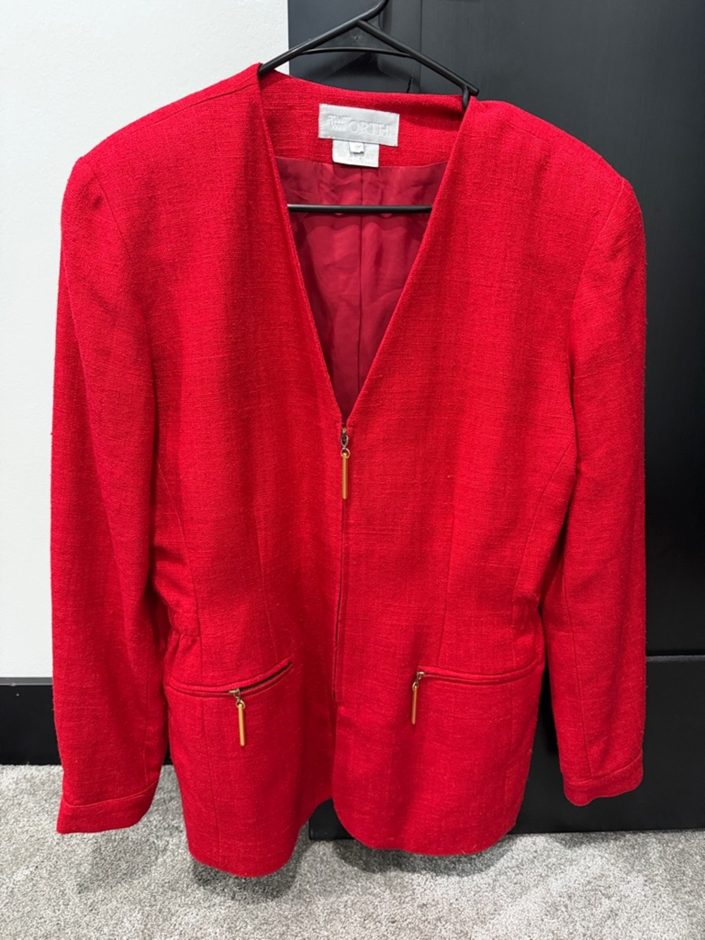 Worth Vibrant Red Textured Zip Jacket